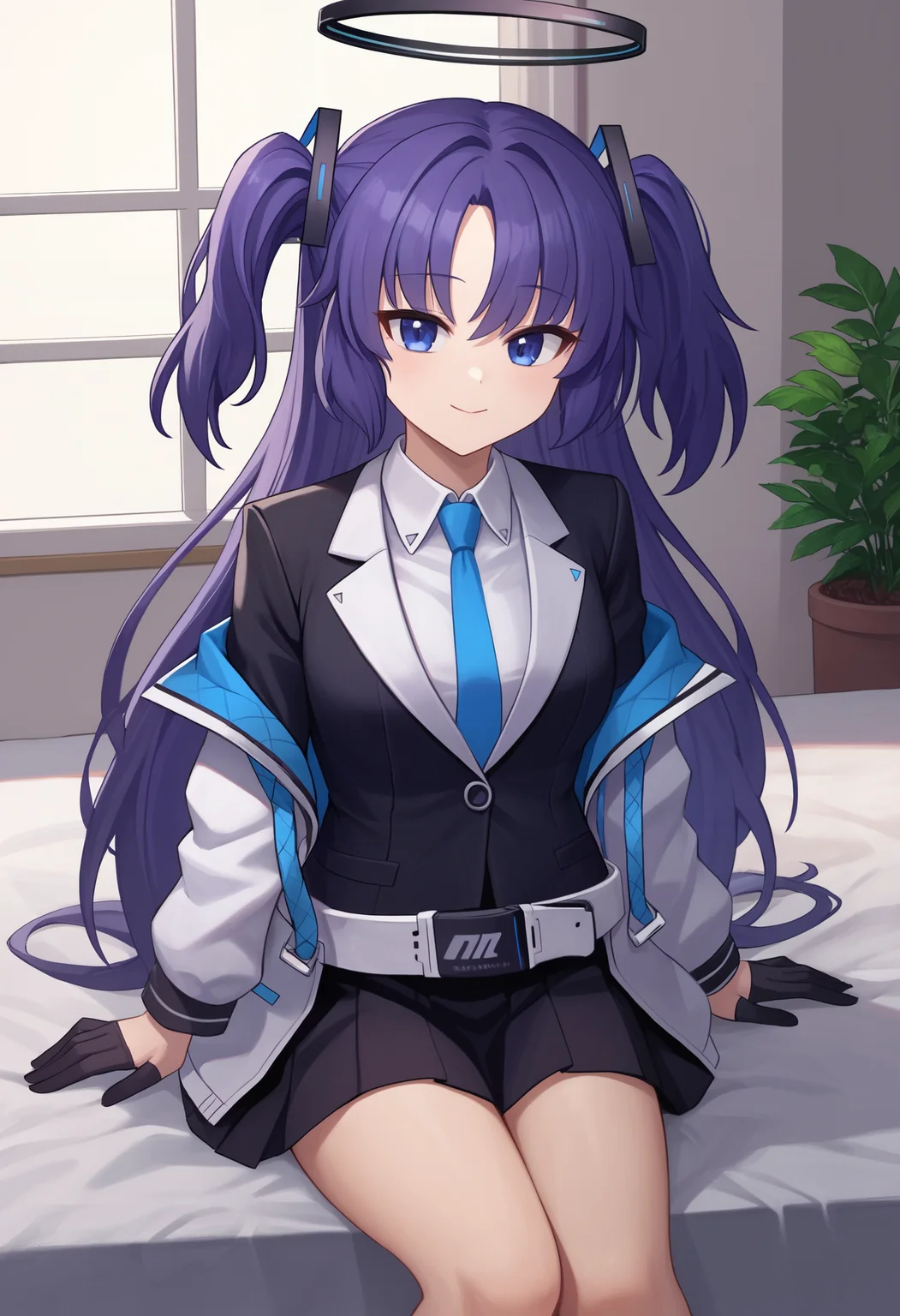 zPDXL, source_anime, BREAK
hayase yuuka, two side up, school uniform, open jacket, belt, halo, black gloves,
light smile, closed mouth,
sitting,
indoors, <lora:yuuka-ponyxl-kohya-000007:0.8>