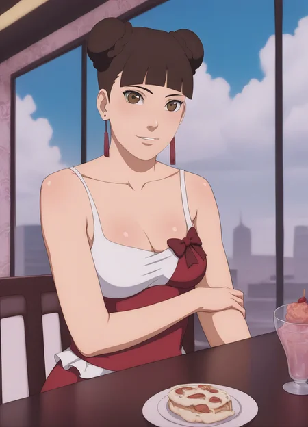 score_9, score_8_up, score_7_up,1girl,tentenXL,brown hair,hair bun,detailed face, masterpiece,best quality, shiny , wearing a dress,restaurant, <lora:tentenXL:1> looking at viewer, closeup