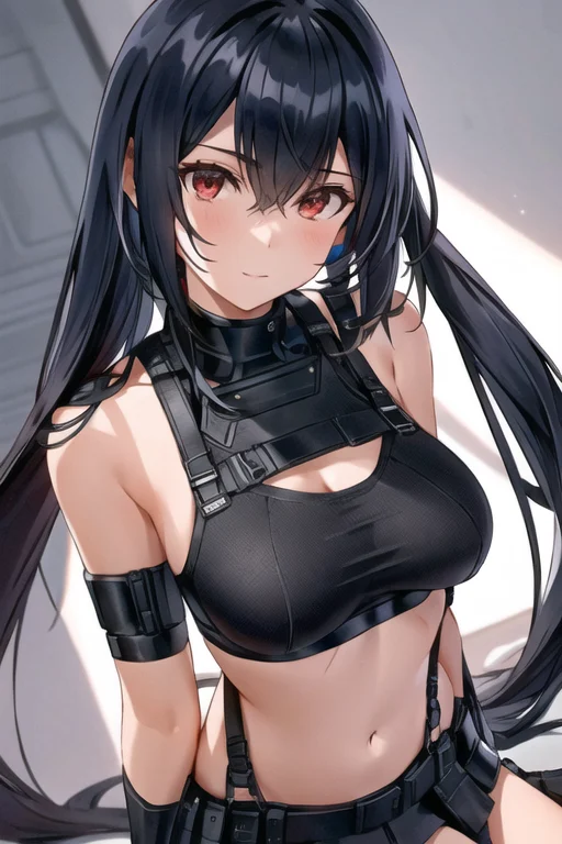 1girl, tifa_4900, (masterpiece), (best quality), extremely detailed, watercolor, bloom, delicate and beautiful, ink, illustration, depth of field, sketch, dark intense shadows, sharp focus, soft lighting, hdr, colorful, good composition, delicate and beautiful, from below, ((red_eyes)), white top, skirt, suspenders, large_chest