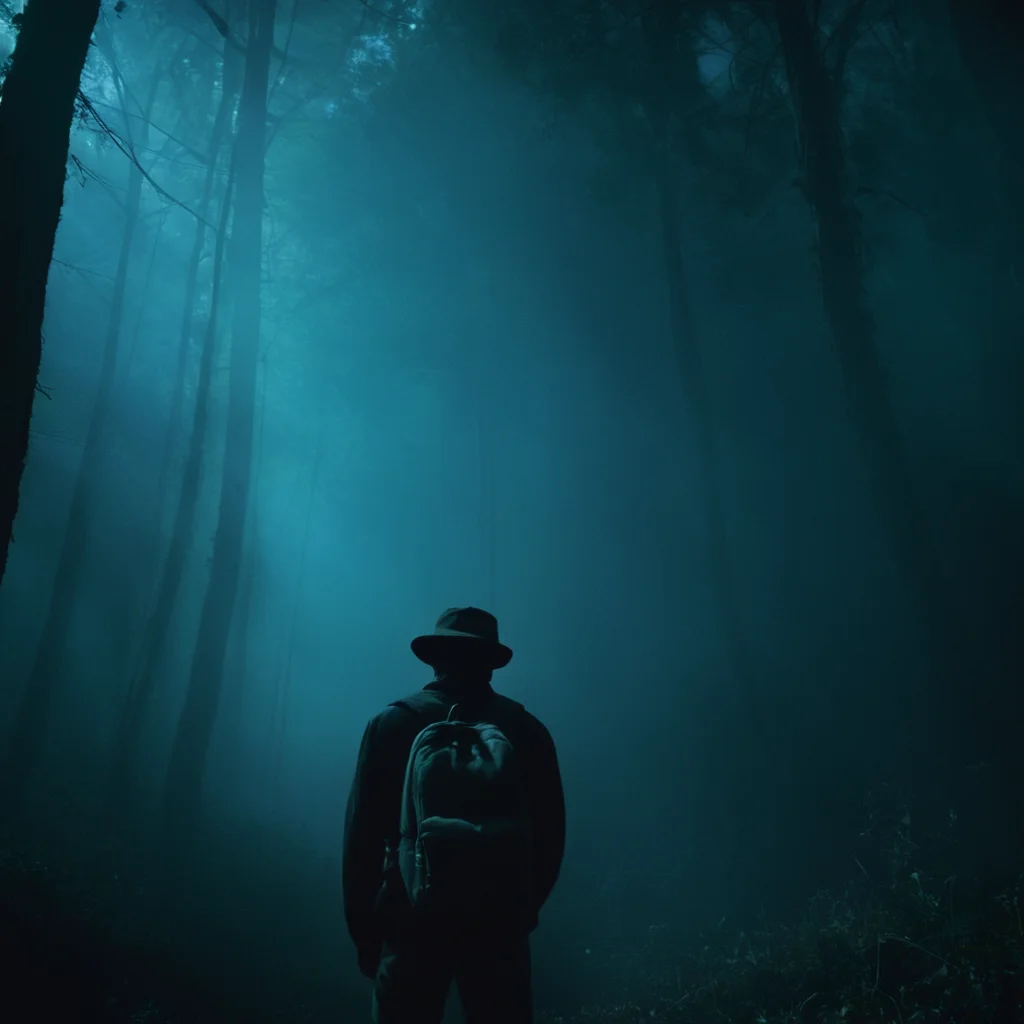 cinematic film still of <lora:Cool Lighting Style:1>
cool light,a man in a hat and a backpack is standing in the woods,cool lighting style,solo,1boy,hat,holding,standing,monochrome,male focus,outdoors,tree,night,nature,scenery,forest,light,dark,fog,flashlight , 5600k, blue color, teal color, cool color, cyan color, white color, shallow depth of field, vignette, highly detailed, high budget, bokeh, cinemascope, moody, epic, gorgeous, film grain, grainy