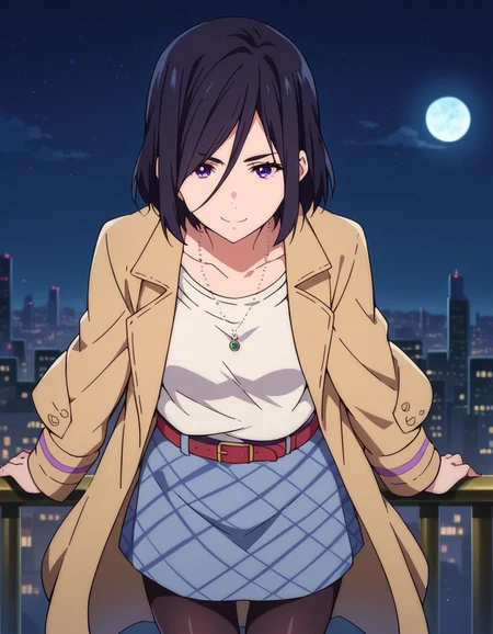 score_9, score_8_up, score_7_up, source_anime,
izuminase, <lora:izumi-nase-s1-ponyxl-lora-nochekaiser:1>,
izumi nase, short hair, black hair, purple eyes,
skirt, shirt, jewelry, open clothes, belt, necklace, coat, black pantyhose, open coat,
outdoors, cityscape, night, moon, bent over, smile,
looking at viewer, cowboy shot, dutch angle, solo,