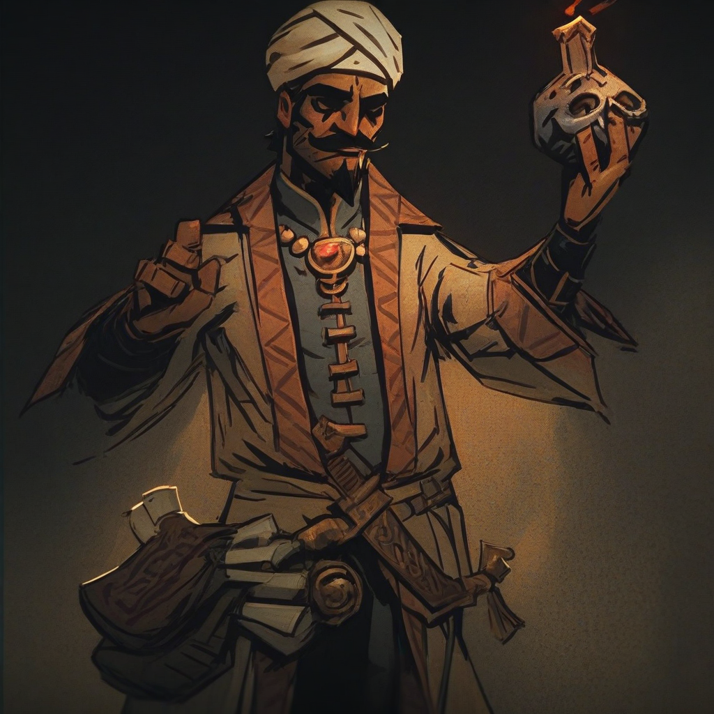 score_9, score_8_up, score_7_up, masterpiece, best quality, newest, absurdres, highres, 1boy, DDOCC-V1.1, turban, headgear, facial hair, mustache, short hair, beard, arabian, arabian male,