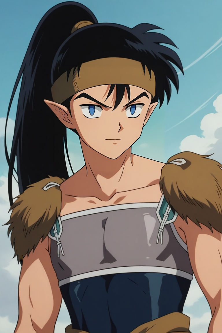 score_9, score_8_up, score_7_up, source_anime, rating_safe, intricate details, anime screencap, anime coloring, , , , 1boy, solo, male focus, <lora:kouga_inuyasha_pony:0.9>, kouga_inuyasha, black hair, blue eyes, long hair, ponytail, pointy ears, headband, , symmetry, plane, dawn, leaning back, half-closed eyes, smile, superhero costume, <lora:sdxl_lightning_8step_lora:1>