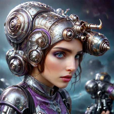 (upper body shot), (long legged demon woman|alien on her back in an intricate spacesuit with a transparent helmet that covers her face completely 
((shooting a RaygunGothicStyleAI that shoots rays in an O shape)), perfect, intricate, :1.1), wearing a super sexy leather ranger outfit, by Moebius and H. R. Giger and Stefan Martiniere and Tomer Hanuka, (A giant snail|octopus attacking),  hyper detailed, award winning on artstation.com,(intricate details, masterpiece, best quality:1.4), looking at viewer, dynamic pose, wide angle view, dense fog, Different shades of blue and purple, embellished with gold decoration, fractal art, in the style of nicola samori, Intense gaze, Bright... ,Model, expression