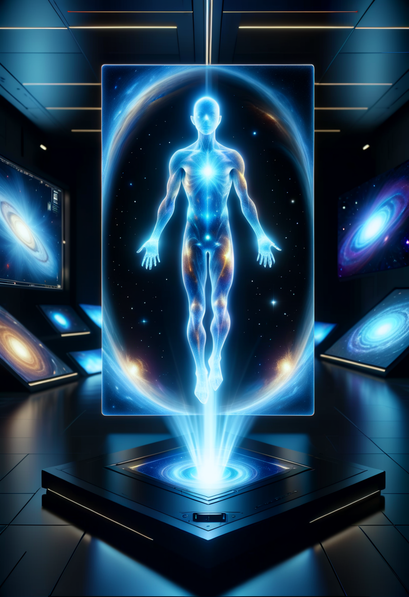 hyper detailed masterpiece, dynamic, awesome quality,astral projection, astral, stellar evolution, quasar, on a holodisplay, DonMH010D15pl4yXL <lora:DonMH010D15pl4yXL-000008:1>