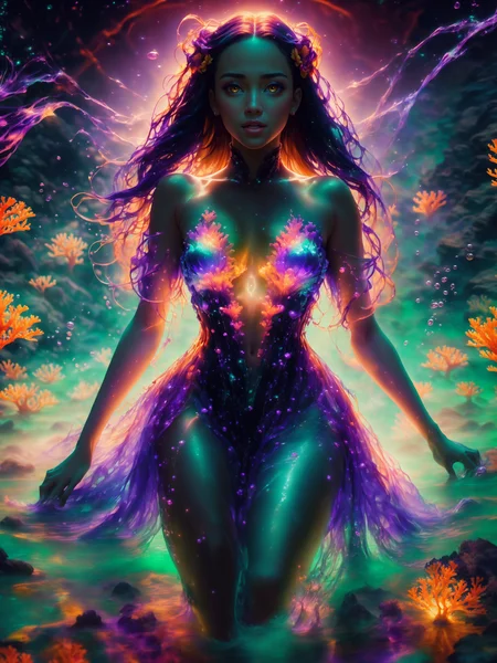 photorealistic, (frontview:1.1), (((fullbody))), collecting chi from the water around her, whirlwind surounding,, masterpiece, best quality, 8k, (looking over her shoulder at the viewer), beautiful, hot, seductive, woman with tanned skin,, beautiful face, (detailed face: 1.2), hyper detailed, best quality, ultra high resolution, high resolution, detailed , raw photo, (masterpiece, best quality, hires, high resolution:1.2), (extremely detailed, realistic, intricate details, highres),, 3d, cg, bbw, shiny skin, copper skin, fcPortrait, woman ,cleavage,, purple hair,long hair,hime_cut, portrait, ((selfconfident posing on a coral reef under water)), (beautiful face:1.2), detailed eyes, yellow eyes, luscious lips, (bright studio lighting:1.2), f2, 35mm, film grain,, 1girl, 24 years old sexy woman,, dancing, ((casting energy, she focuses her chi, collects energy in front of her body, the dress moves in a whirlwind of water surrounded by small croals that whirl around, casting energy, she focuses her chi, collects energy in front of her body, the dress moves in a whirlwind of water surrounded by small croals that whirl around, the water rises from her feet up her body)),, coral_lagoon, (underwater_scene), ((deep_underwater_setting)), Underwater temple,, transparent purple (decent bioluminescent dress), <lora:bioluminescent_dress-1.0:0.8>, ((very dark, high contrast)),, ((woman Illuminated by the ethereal glow of bioluminescent waterbubbles dancing around her, the water current in the most beautiful setting of pure harmony and chaos, the background is a romantic atmosphere under water with bioluminescent structures of a symphony of water and joy that glide through the water, ((very soft illumination)))), (zentangle, mandala, tangle, entangle), (fractal art:1.3),, (hyperdetailed:1.1), (intricate details:1.0), (Refined details:1.1), (detailed radiant face:1.1), (best quality:1.1), 3d render, CGI, octane render, 35mm, bokeh, hdr, (intricate details, hyperdetailed:1.15), (hyperrealism:1.1), <lora:FantasyLandscape:0.7> FanLan,, <lora:HBD4:0.5> heibaidiao, silhouette, light and shadow,art <lora:LiquidHairV3:0.8> LiquidHair, <lora:chiistyle:0.4>
