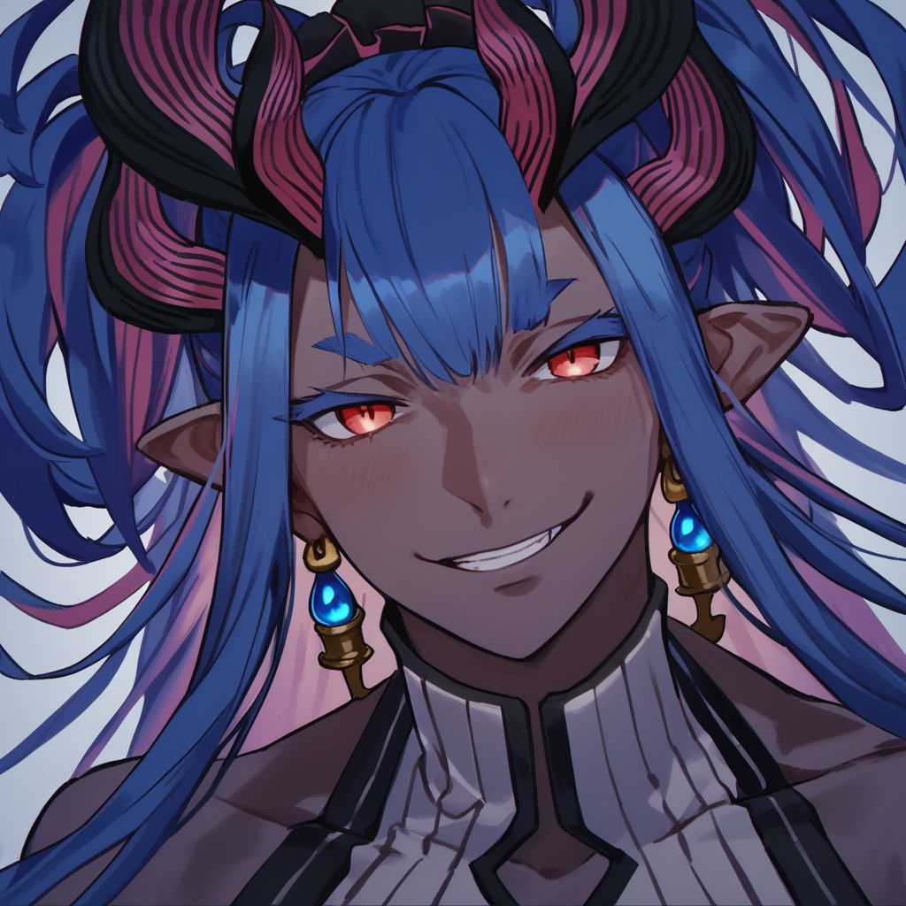 ibuki_douji_\(fate\), dark-skinned female, Expressiveh, fate_\(series\)
score_9, score_8_up, score_7_up, score_6_up, score_5_up, score_4_up, source_anime, 1girl, portrait, upper body, seductive smile, naughty face, dark theme, low light,