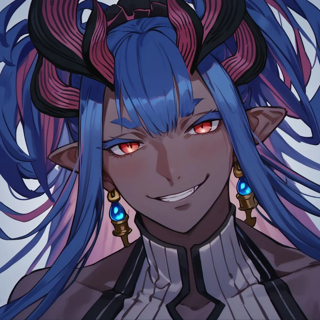 ibuki_douji_\(fate\), dark-skinned female, Expressiveh, fate_\(series\)
score_9, score_8_up, score_7_up, score_6_up, score_5_up, score_4_up, source_anime, 1girl, portrait, upper body, seductive smile, naughty face, dark theme, low light,