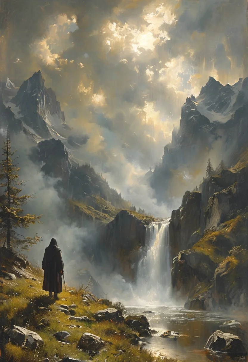True is it, that upon the verge I found me
Of the abysmal valley dolorous,
That gathers thunder of infinite ululations.
Obscure, profound it was, and nebulous,
So that by fixing on its depths my sight
Nothing whatever I discerned therein.
"Let us descend now into the blind world,"
Began the Poet, pallid utterly;
"I will be first, and thou shalt second be."
Dante and Virgil