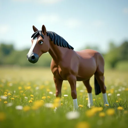 a claymation model of a horse in a field