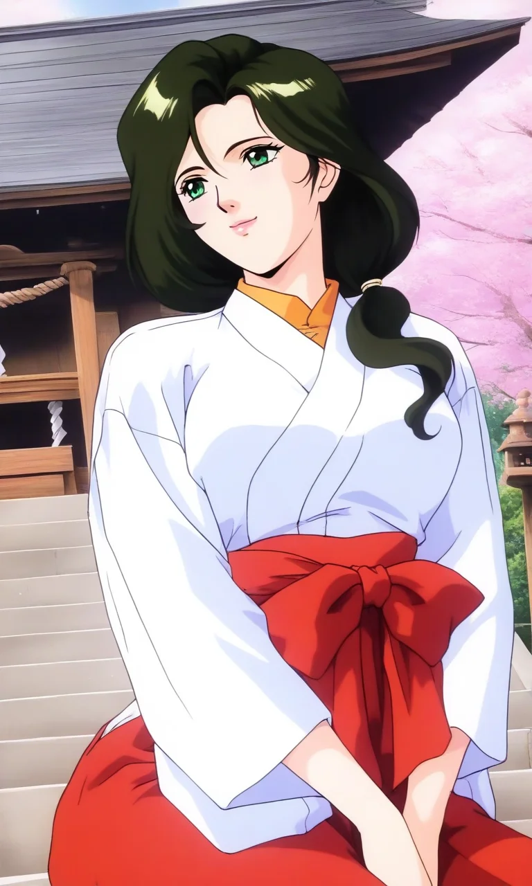 general,highres, ultra-detailed,very aesthetic,best quality ,best hands, BREAK <lora:Sakurai_Sensei_Injuu_Seisen_Ver2.0_IS:1>
Sakurai_Sensei, 1girl,solo, dark green hair, long hair, green eyes, large breasts, low ponytail, lips,
light smile, v arms,
japanese white clothes, miko, red hakama, shrine, cherry blossom,