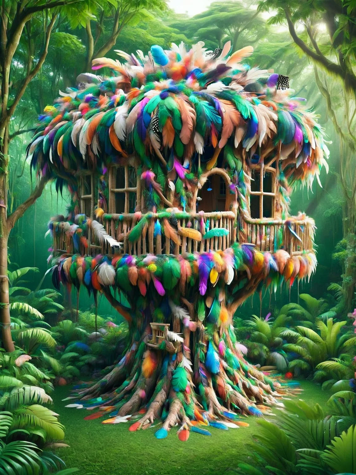 ais-featherz tree house in a lush garden <lora:Feathers_Glue_SDXL:1>