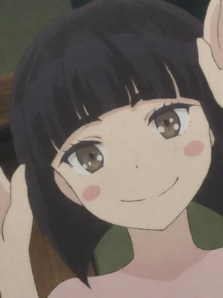 Otome_Saotome_LW, black hair, bob cut, short hair, blunt bangs, brown eyes, 1girl, solo,BSSPYCB,blush stickers,smile,portrait,rabbit ear pose,<lora:Otome Saotome:0.8>,<lora:PYCB:0.8>