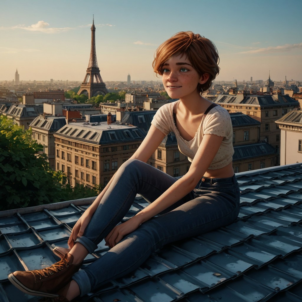score_9, score_8_up, score_7_up, score_6_up, score_5_up, score_4_up, rating_safe, Félicie, sitting on a rooftop, paris, freckles,