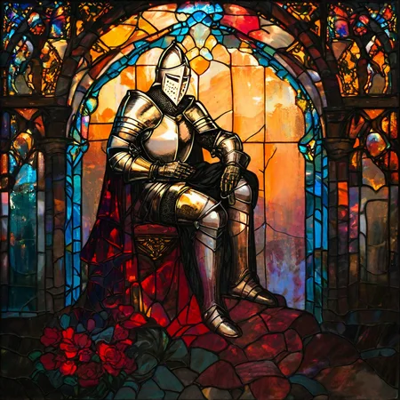 score_9, score_8_up, score_7_up, rating_questionable,score_9, score_8_up, score_7_up, BREAK Knight on one knee,
ArsMJStyle, Stained Glass, <lora:ArsMJStylePony_-__Stained_Glass:1>