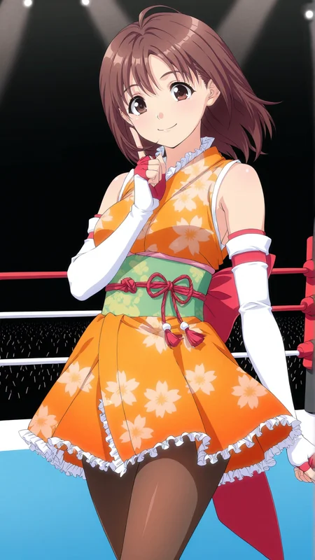 masterpiece, best quality, anime coloring, wrestling ring, audience
1girl, smile
<lora:Hitomi-Fujishima_lL_v01:1> hitomi-fujishima, medium hair, pantyhose,
