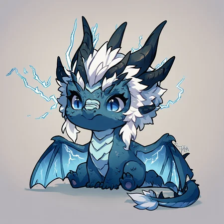 score_9, score_8_up, score_7_up, source_furry, digital art,
female,dragon,feral,chibi, solo,angry,cute,simple background,solo,
baby,cub,sitting,
<lora:Zubeia_V1pony_10:1> zubeia, dragon, horns, blue wings, tail, scales, scalie, white hair, blue eyes, electricity,