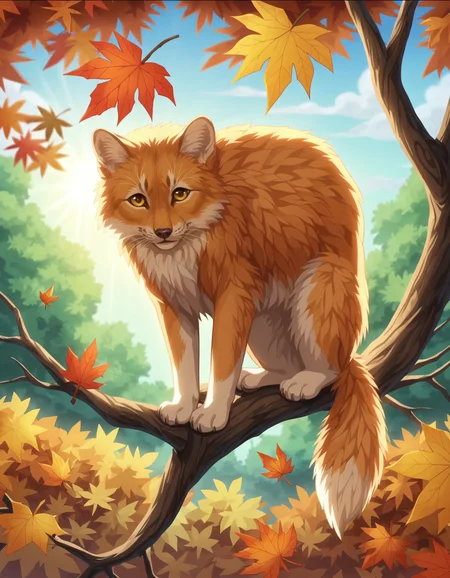 score_9, score_8_up, score_7_up, BREAK
(anime screencap:1.5), adorable orange cat perched on a tree branch, large and bright eyes, detailed fluffy fur with autumn leaves gently resting on it, vibrant autumn background with orange and yellow leaves falling, sunlight creating a warm glow, detailed bark and leaves, playful and joyful expression, intricate and lush autumn foliage, , depth of field, volumetric lighting, high dynamic range, sense of wonder and playfulness, extremely detailed background with layers of autumn leaves, branches, and sunlight, realistic textures and lighting, magical and enchanting atmosphere