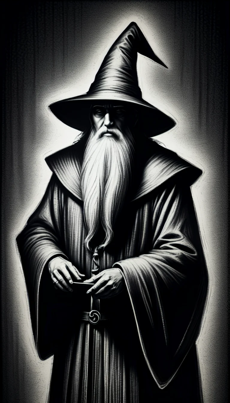 monochrome greyscale noise grainy dirty charcoal drawing of <lora:CharcoalDarkStyleXL:1>CharcoalDarkStyle wizard dark black background black vignette