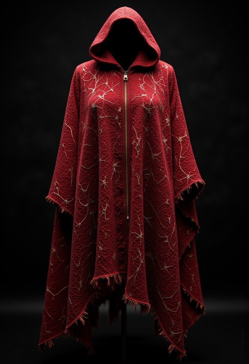 A tattered cloak of deep crimson, embroidered with golden threads that form shifting constellations, their positions never quite the same. The edges are frayed, but the fabric never fully tears, as if refusing to succumb to time. When worn, it flutters in wind that isn’t there, moving like a living entity. Under the moonlight, the stars stitched into the fabric glow faintly, pulsating as if tracking celestial movements unseen by mortal eyes.
   , aidmamjv7, aidmaHyperrealism, aidmaimageupgrader