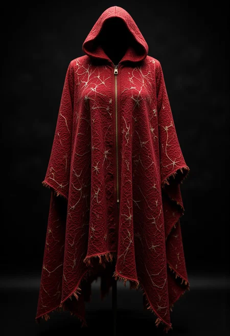 A tattered cloak of deep crimson, embroidered with golden threads that form shifting constellations, their positions never quite the same. The edges are frayed, but the fabric never fully tears, as if refusing to succumb to time. When worn, it flutters in wind that isn’t there, moving like a living entity. Under the moonlight, the stars stitched into the fabric glow faintly, pulsating as if tracking celestial movements unseen by mortal eyes.
, aidmamjv7, aidmaHyperrealism, aidmaimageupgrader