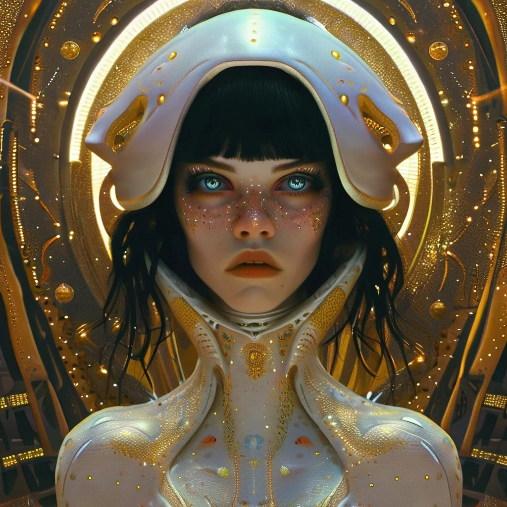 Alien-themed 1girl,solo,black hair,portrait,looking at viewer,long hair,lips,freckles,parted lips,grey eyes,artist name,<lora:renlian-000005:1>, . Extraterrestrial, cosmic, otherworldly, mysterious, sci-fi, highly detailed