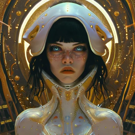 Alien-themed 1girl,solo,black hair,portrait,looking at viewer,long hair,lips,freckles,parted lips,grey eyes,artist name,<lora:renlian-000005:1>, . Extraterrestrial, cosmic, otherworldly, mysterious, sci-fi, highly detailed