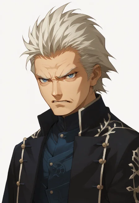 score_9, score_8_up, score_7_up, source_anime, 1boy, solo, angry
<lora:zs_SMTIVPortraitsXL_2:1> smtivportraits, portraits, white background, upper body
 <lora:dmc5_vergil_ponyXL:1> dmc5vergil, white hair, short hair, blue eyes, black coat,