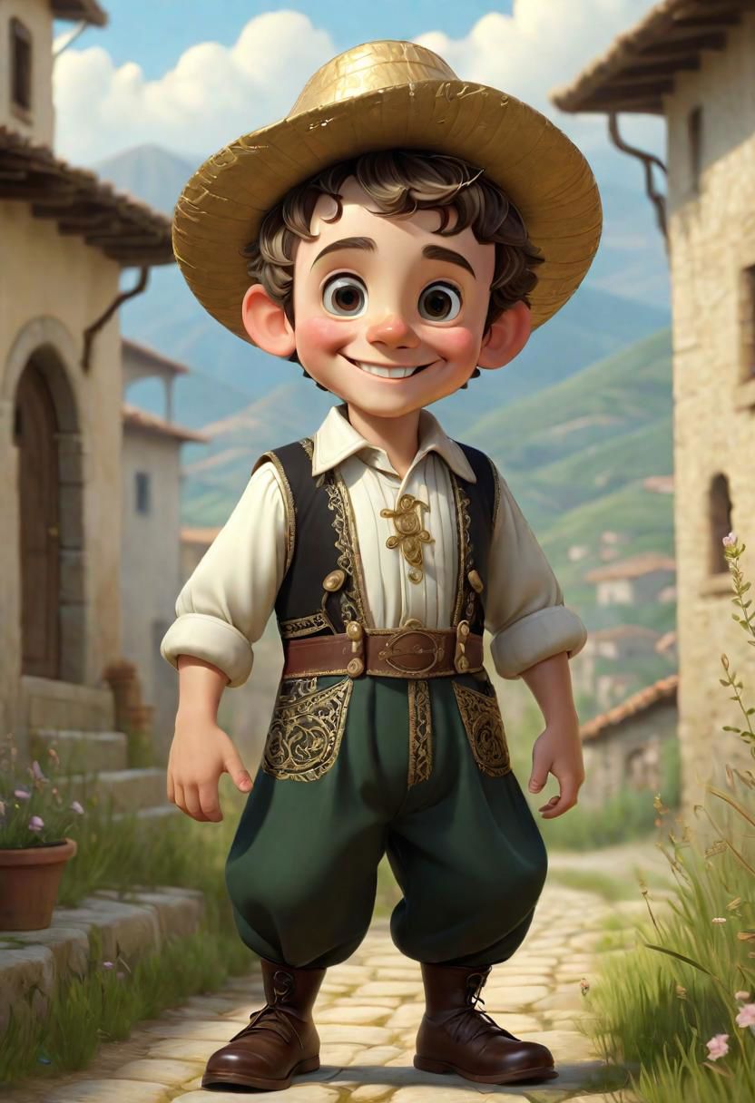 (((masterpiece:1.7))), (((randomly picked cute male child_1.8))), (smiling and happy:1.5),  (full-body shot:2), (traditional male costume of Calabria from Arbereshe Community), filigree, 8k, cartoon digital illustration, cute big pixar reflective eyes, unreal engine cinematic smooth, dreamlike, intricate detail, oil on canvas by Mark Ryden, golden ratio, perfect composition, UE5, trending on artstation and cgsociety, soft natural volumetric cinematic perfect light, award-winning photograph, by Anno1313 art style, --chaos