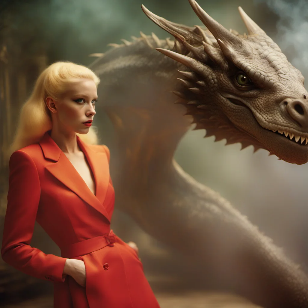 a dragon and a young woman <lora:drag0n:1>, Photo in the style of Miles Aldridge