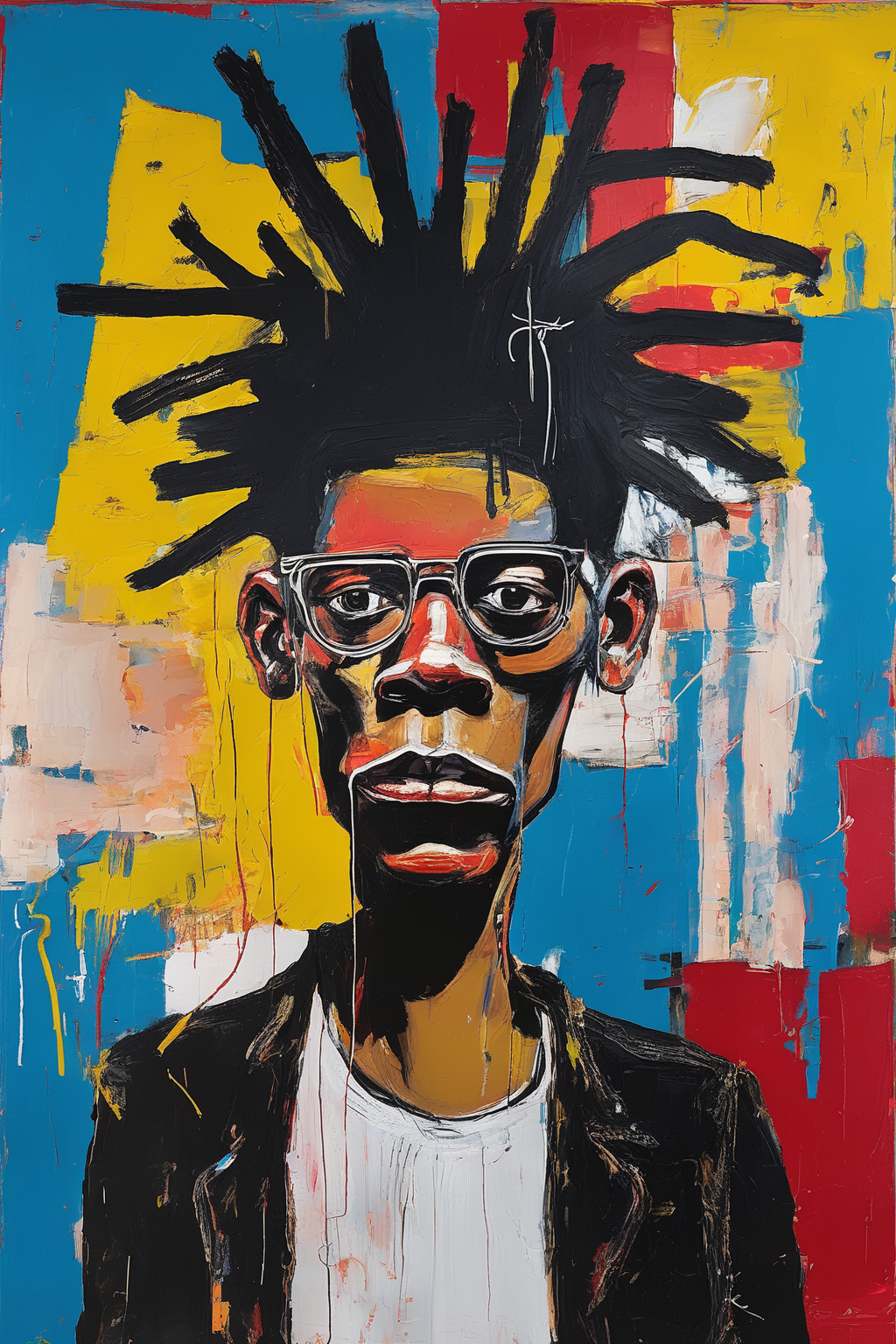 Jean-Michel Basquiat Style - 20th century abstract painting self portrait of Jean Michele Basquiat