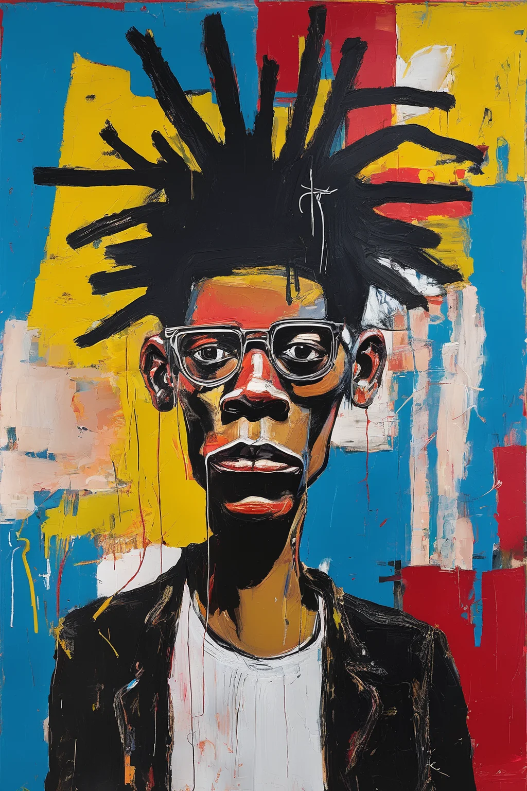 Jean-Michel Basquiat Style - 20th century abstract painting self portrait of Jean Michele Basquiat