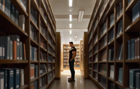 <lora:Random_style_lora_Illustrious:1>, ((rtxon, scenry, depth of field, wide shot, library)), man, ,, masterpiece,best quality,amazing quality,very aesthetic,high resolution,ultra-detailed,absurdres,
solo, male focus, muscular male, muscular male, bara, mature, (very short hair, beard, bara, mature, facial hair, stubble), facial hair, bara, mature,
aixiwuganda_(20222192), very awa, masterpiece, best quality, absurdres, newest, perfect quality, detailed background, intricate details,
<lora:slider_Body Type_alpha1.0_rank4_noxattn_last:2><lora:style_Anime Summer Days 2 Style SDXL_LoRA_Pony Diffusion V6 XL:.6><lora:slider_cfg_scale_boost:.7><lora:Artist6p:.55> Artist6p, Artist04p,<lora:slider_il_brightness_slider_d1:-1><lora:slider_il_contrast_slider_d1:-1><lora:slider_DarkSlider1.2_alpha1.0_rank16_full_300steps:-.6>
