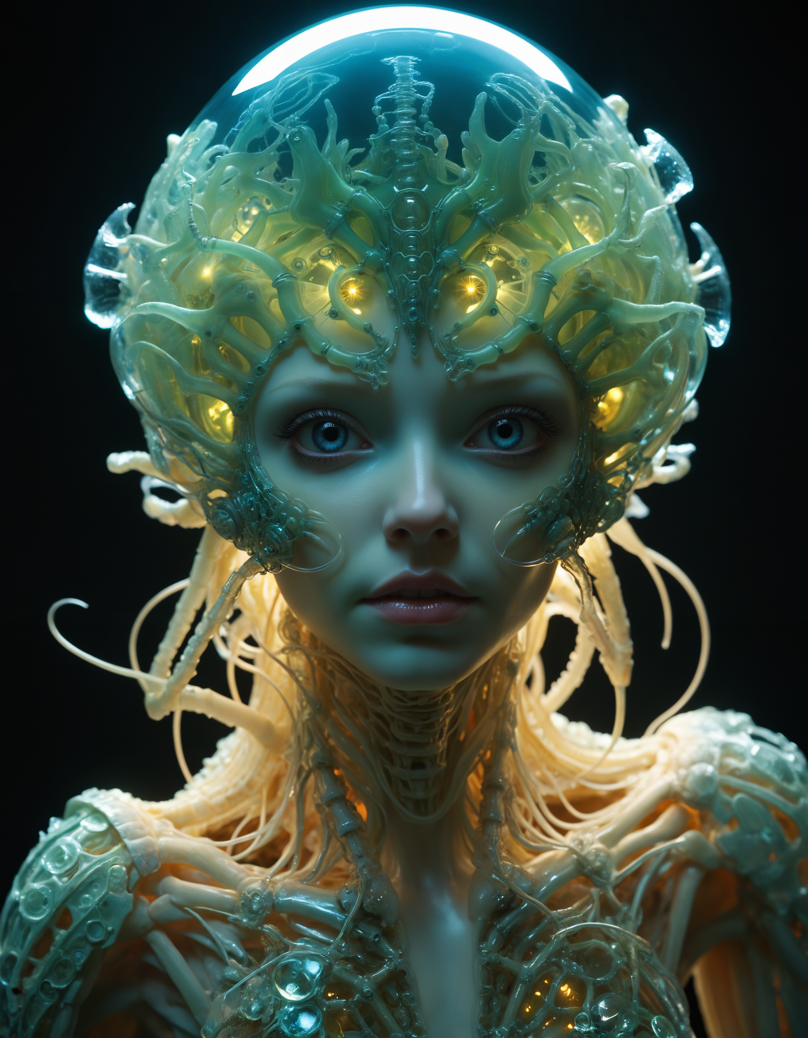 by Abigail Larson and Kathryn Morris Trotter, hyper realistic full view photo of  a (bioengineered creature with glowing bioluminescent patterns, blending organic and technological elements:1.1),  (sad , sparkling , dangerous , adorable , masterful:1.4), bold lines, hyper detailed, award winning, limited color palette, high contrast, depth of field, (intricate details, masterpiece, best quality:1.4)
dramatic cinematic lighting, film grain, looking at viewer, dynamic pose, wide angle panoramic view,
<lora:add-detail-xl:0.5> <lora:xl_more_art-full_v1:0.5> <lora:looking_at_viewer:2>