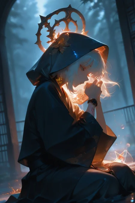 <lora:ponyv6_noobV1_2_adamW:1>
<lora:USNR_STYLE_ILL_V1_lokr3:0.3>
<lora:Dark_Angel_IL:1>

black kimono, closed mouth, arm tattoo, bat, male focus, watch, hand on own face, bunny, autumn leaves, orange flower, white hair, saint quartz \(fate\), tanabata, constellation, orange sky, hakama skirt, neck tattoo, pocket watch, arms up, butterfly net, fireflies, parted lips, torn clothes, library, blood, head wings, water drop, hood up, fence, wings, flaming weapon, profile, anchor, animal, soap bubbles, blood on clothes