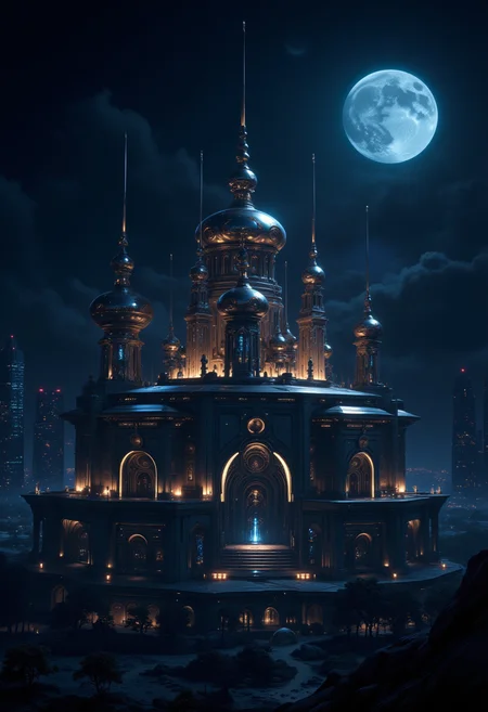 The Eastern Orthodox cathedral in the futuristic megapolis at night. Slavic architecture. There is a moon in the sky.
<lora:artilands:0.5>,
<lora:Sci-fi_env_flux:0.5>,
<lora:FluxMythP0rtr4itStyle:0.5> mythp0rt,