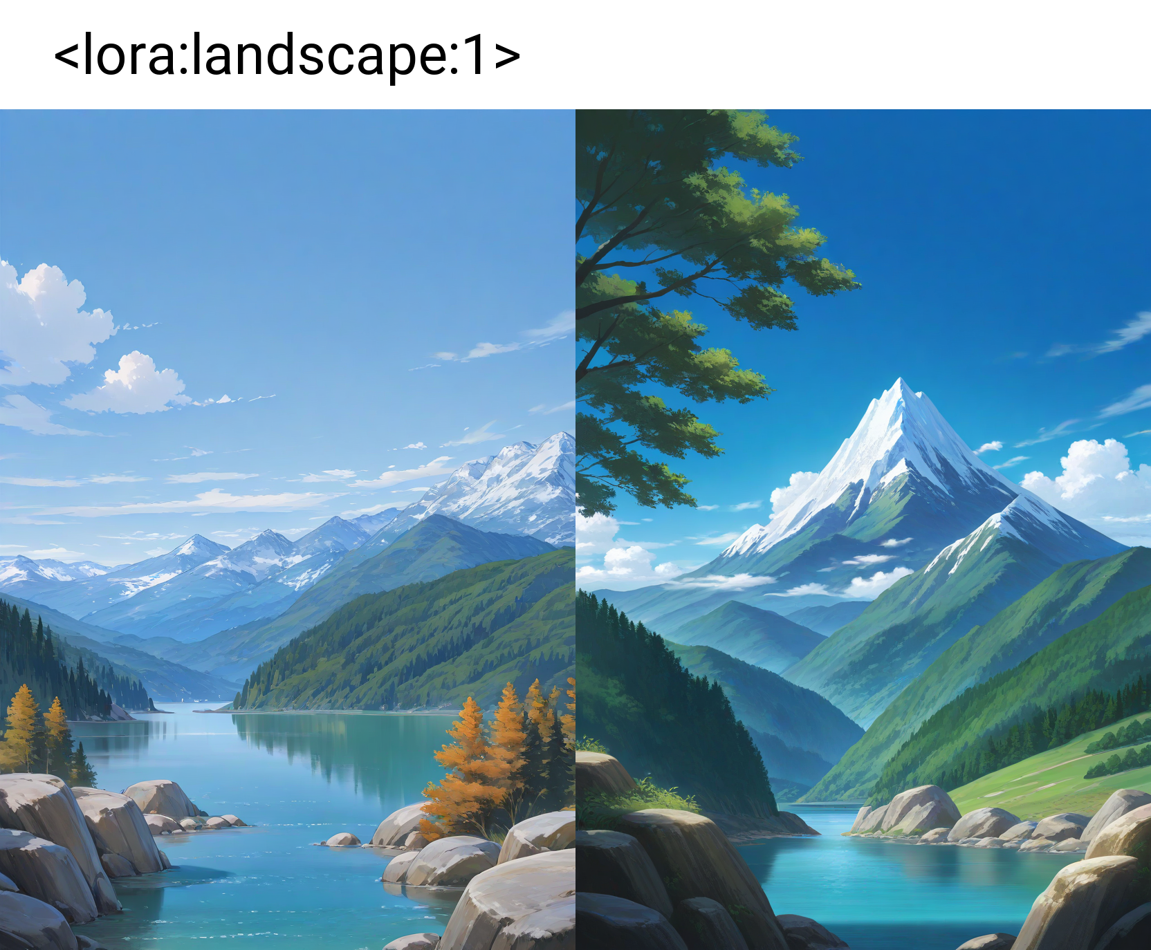 outdoors,mountain,no humans,scenery,sky,day,water,blue sky,rock,tree,cloud,mountainous horizon,lake,nature,
very awa,masterpiece,best quality,absurdres,newest,perfect quality,detailed background,intricate details,<lora:landscape:1>,
Negative prompt: EasyNegative,watermark,text,(bad anatomy:1.2),bad proportions,bad perspective,(bad quality, worst quality,low quality:1.2),(jpeg artifacts:1.2),lowres,blurred,duplicate,multiple people,multiple views,montage,cropped,error,extra digit,fewer digits,(text, subtitles, watermark, artist name, signature, logo, letterboxed, speech bubble),(monochrome, greyscale),3d,sketch,symbol,spoken,woman,girl,female,(deformed, distorted, disfigured),intertwined limbs,intertwined fingers,missing limbs,missing legs,missing arms,missing hands,extra limbs,extra legs,extra arms,extra hands,mutant limbs,mutant arms,mutant hands,mutant fingers,bulge,
Steps: 20, Sampler: Euler a, Schedule type: Automatic, CFG scale: 6, Seed: 376969184, Size: 832x1216, Model hash: 1fece4700f, Model: homosimileXL_v30NAIXLEPSV11, Lora hashes: "landscape: 3900550ea5b1", Version: f2.0.1v1.10.1-previous-659-gc055f2d4