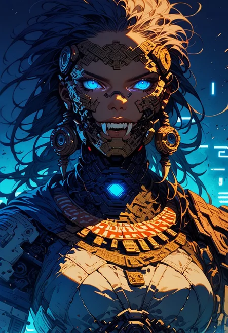 score_9,score_8_up,score_7_up, solo, 1 girl, Ellie Buckingham, blue eyes, bright blue eyes, bright blond hair, upper body, white armour,neon background, glowing, glowing blue eyes, , red ornaments, fangs,robot, aztec, mecha, aztec god, aztec outfit, cyberpunk outfit, soldier, heavy weaponized, aztec warrior, aztec tatoos, aztec warpaint, macuahuitl, science fiction, cyborg, mechanical parts, humanoid robot, bulky, sinozick style, flat color, dark theme, cowboy shot, Expressiveh
1 girl, outside, cowboy shot