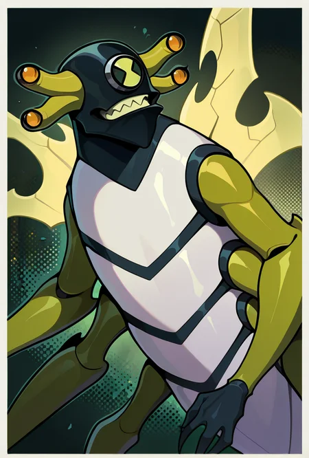 <lora:stinkfly-07:1> stinkfly, solo, no humans, monster, bug, yellow insect wings, pokemon (creature),black gloves, green arms , sharp teeth, arthropod legs, antennae, masterpiece, best quality, amazing quality, very aesthetic, absurdres, newest,, upper body, halftone effect, white borders, abstract background:1.2,