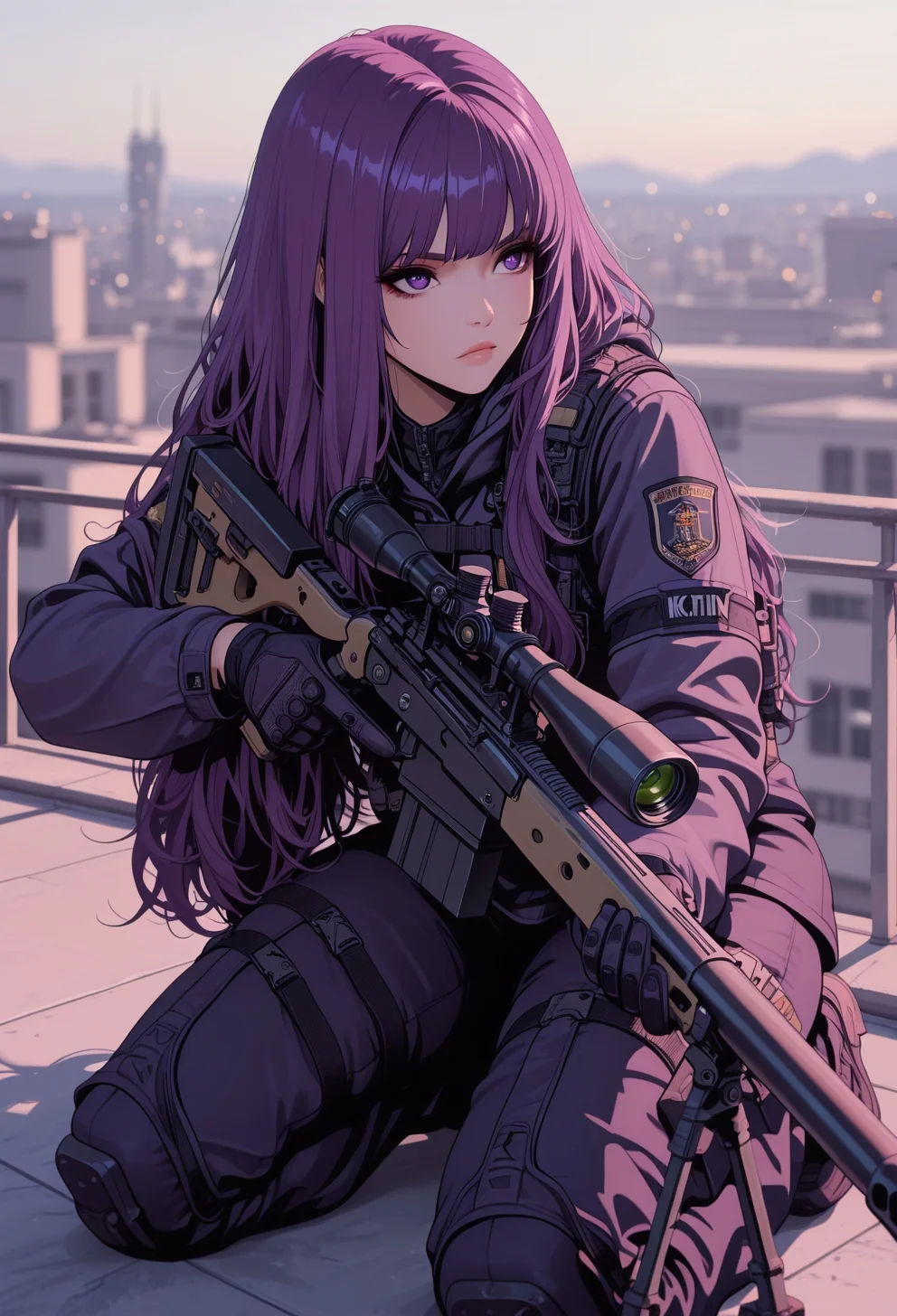 <lora:ck-nc-cyberpunk-IL-000011:0.3>, masterpiece, best quality, good quality, very aesthetic, absurdres, newest, 8K, depth of field, focused subject, 1girl, kneeling on rooftop, purple messy long hair with bob-like layers ,trigger discipline, sniper rifle, in the style of cknc, in the style of ck-rw
<lora:MoriiMee_Gothic_Niji_Style_Illustrious_r1:0.5>
<lora:ck-neon-retrowave-IL:0.4>
<lora:ck-shadow-circuit-IL:0.7>