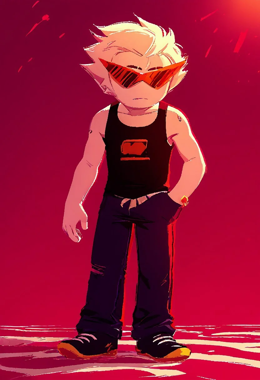 , score_9, score_8_up, score_7_up, Homestuck^2_style, flat color, Dirk Strider, sunglasses, white skin, tank top, pants, 1boy, solo, full body