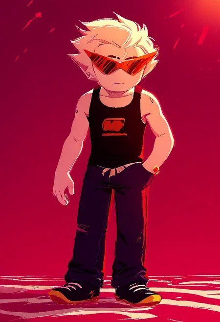 , score_9, score_8_up, score_7_up, Homestuck^2_style, flat color, Dirk Strider, sunglasses, white skin, tank top, pants, 1boy, solo, full body