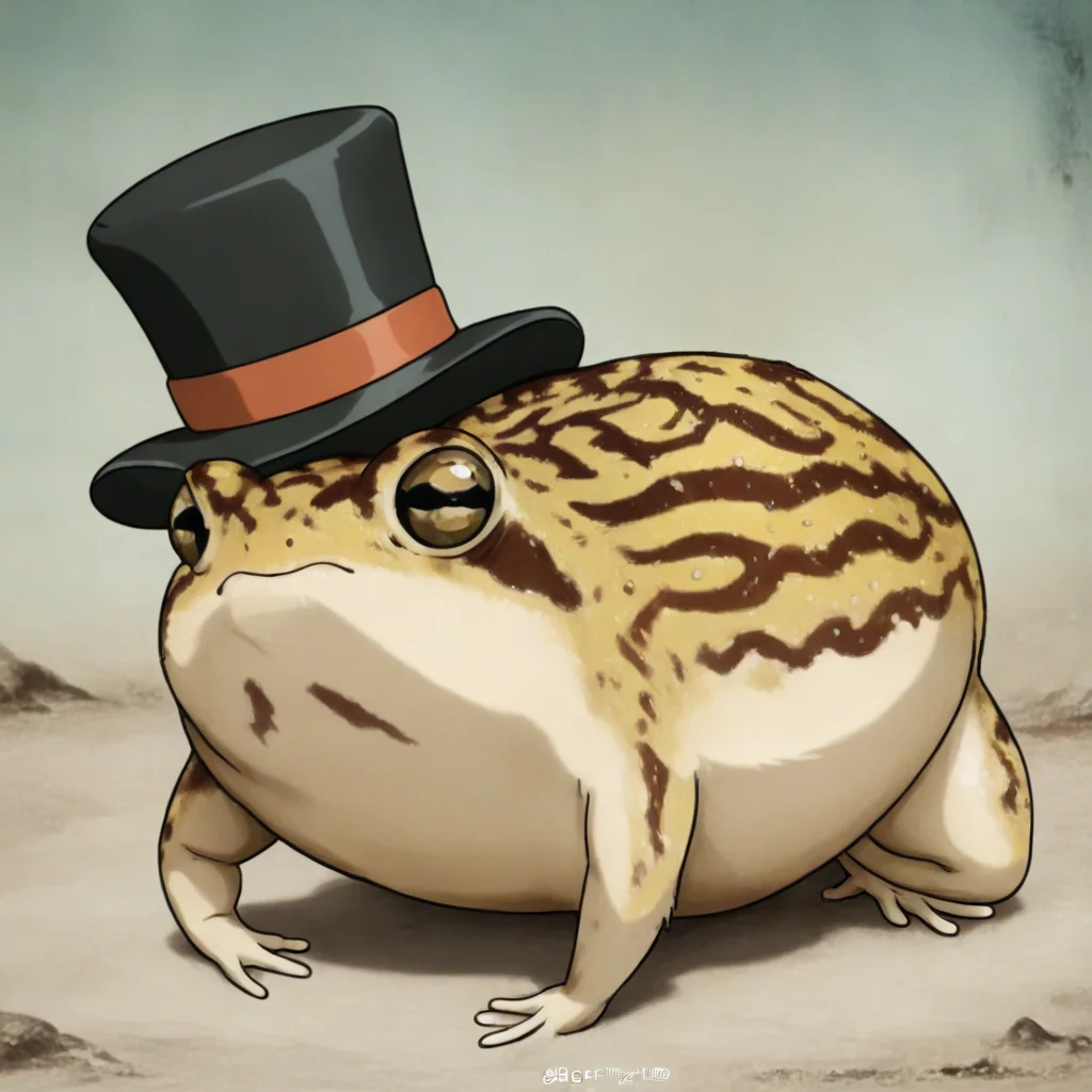 masterpiece, best quality, newest, absurdres, highres, vintage anime, 90s anime, DRFTPFV1.0, frog, desert rain frog, african rain frog, animal, animal Focus, closed mouth, top hat, headwear, hat, no humans, animal focus,