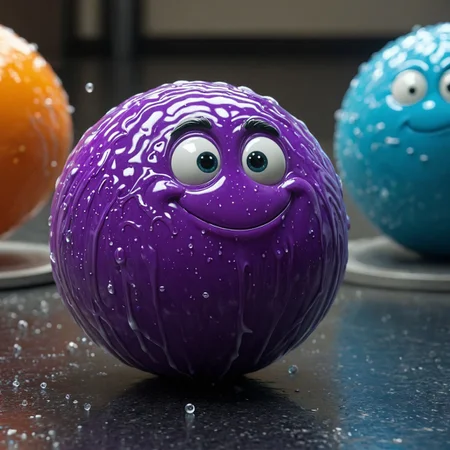 Close-up , Cinematic move film still of CGI ball of Slim dancing from the Flubber movie, , 4k , 8k , UHD
