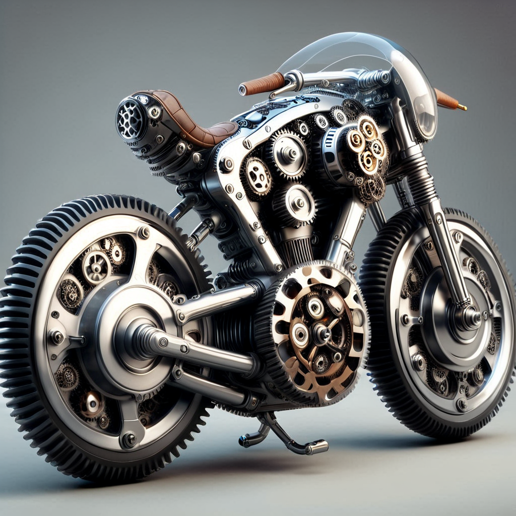 g3ars, futuristic motorcycle made out of gears, industrial design, steampunk <lora:Gears_World_Morph:1>