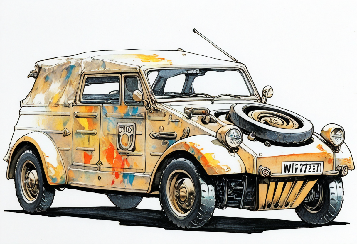 score_9,score_8_up,score_7_up,
Car illustration,dramatic lighting,high contrast,decorative,atmospheric,haunting beauty,texture,(dynamic angles),retro,subdued colors,splash art,highly detailed illustration,trending on Artstation,paint splatters,perfect composition,watercolor,sharp focus,intricate details,highly detailed,white background,
Red,black,gray,yellow,white,
<lora:Midjourney_5:0.6>,<lora:WaterColorV3:0.8>,watercolor,,<lora:Kübelwagen_illustrious:0.9>,kubelwagen,no human,