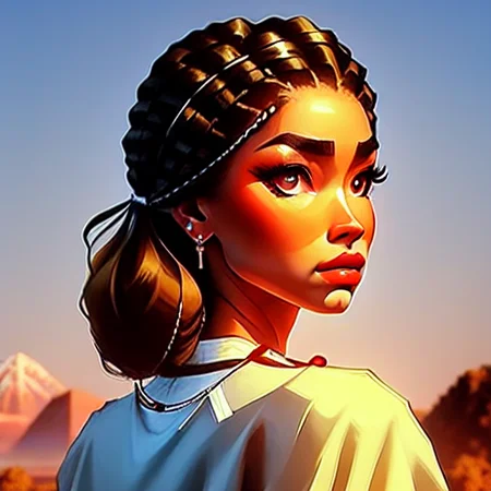 full body portrait of a shredded, skin-and-bone, Nervous Lawyer woman, Stately, frustrated, with brown braids wearing ribbon trim , digital art, trending on artstation, highly detailed, fine detail, intricate, outrun, vaporware