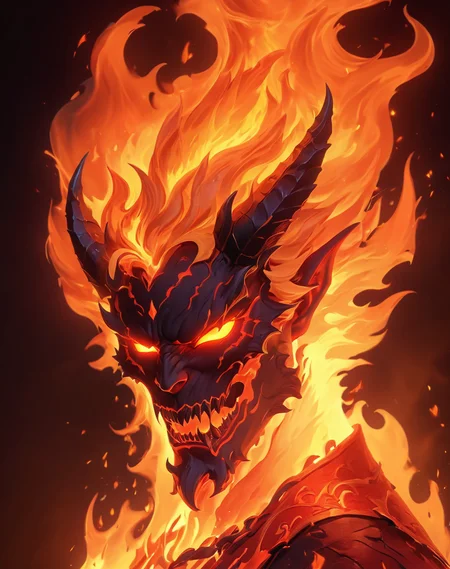 demon <lora:Fiery_aura_XL_-_Burning_passion:1> fiery aura, (masterpiece), best quality, highres, 4k, 8k, amazing quality, amazing shading, soft lighting