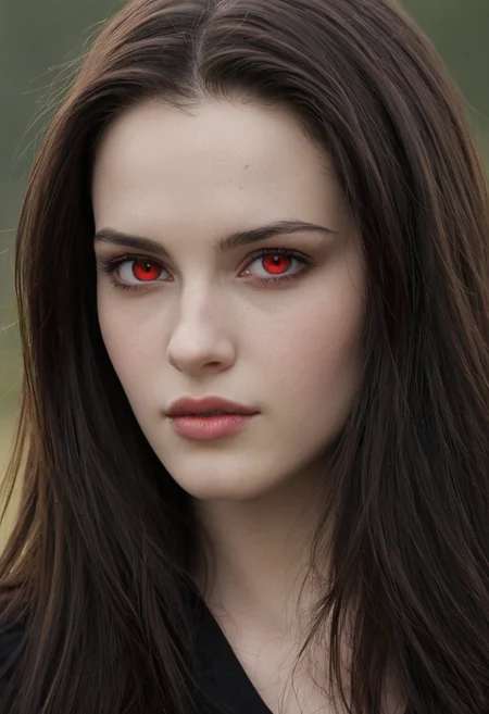 <lora:R0k00Gl0w1ngHD:1>,R0k00Gl0w1ngHD,(style, glowing, eyes, aura, background),, Bella is described as having a very pale complexion with (long, straight, dark brown hair, a widow's peak:1), a heart-shaped face with a wide forehead. Her eyes are large and widely spaced. Her nose is thin and her cheekbones are prominent. Her lips are a bit too full for her slim jawline. Her eyebrows are darker than her hair and are straighter than they are arched. Bella is rather pretty. Bella Swan. (extremely beautiful with even paler skin, straight waist-length hair, and crimson red eyes)