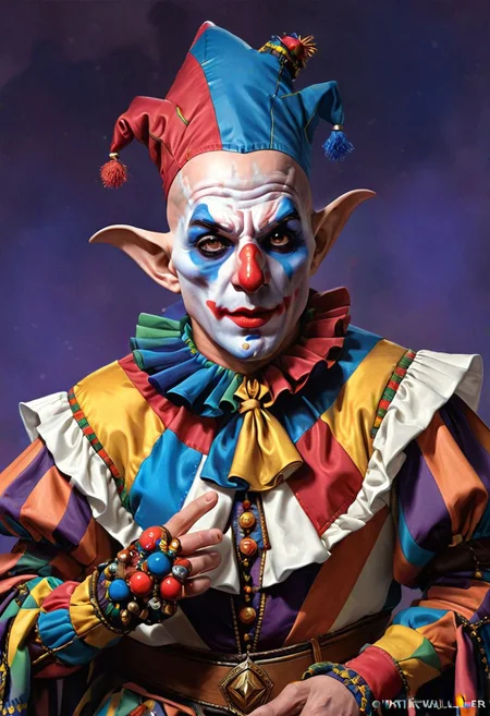 A wizard, solo, harlequin outfit, photograph, highly detailed portrait, render, masterpiece
evoKevWalker, mtg, fantasy art